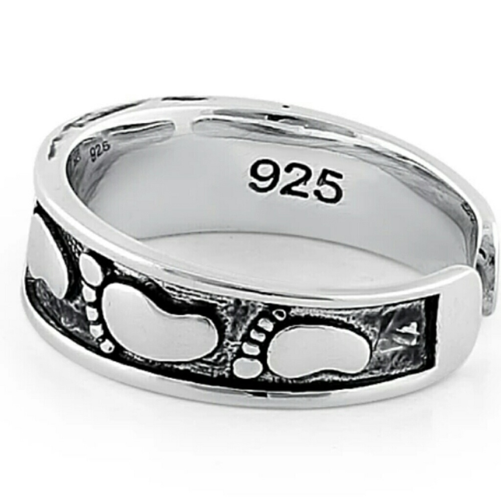 STERLING SILVER FOOTPRINTS TOE RING - Picture 3 of 4
